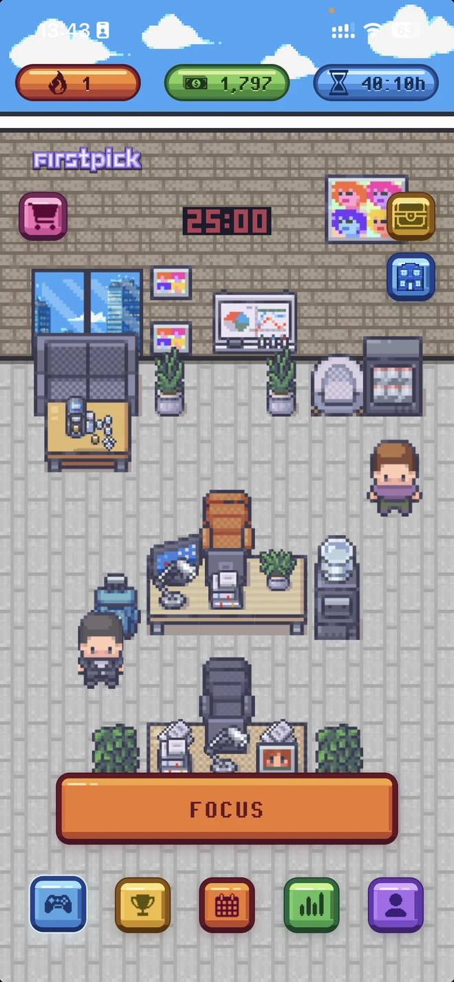 FocusCorp app: pixel office, focus timer, and your growing company